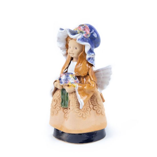 Ceramic Figure – Angel with Blue Hat and Flowers, 14 cm