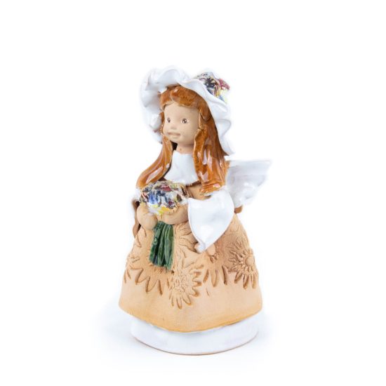 Ceramic Figure – Angel with White Hat and Flowers, 13.5 cm