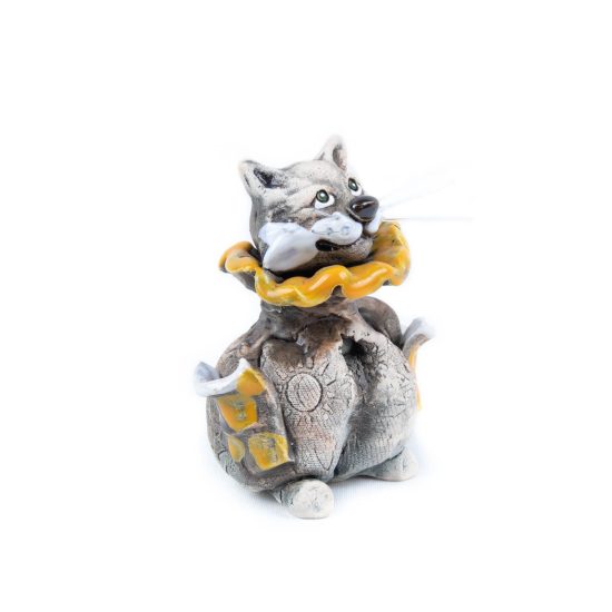 Ceramic Figure - Cat with Collar and Pockets, 9.5 cm