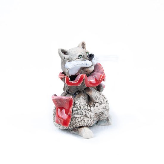 Ceramic Figure - Cat with Collar and Pockets, 9 cm