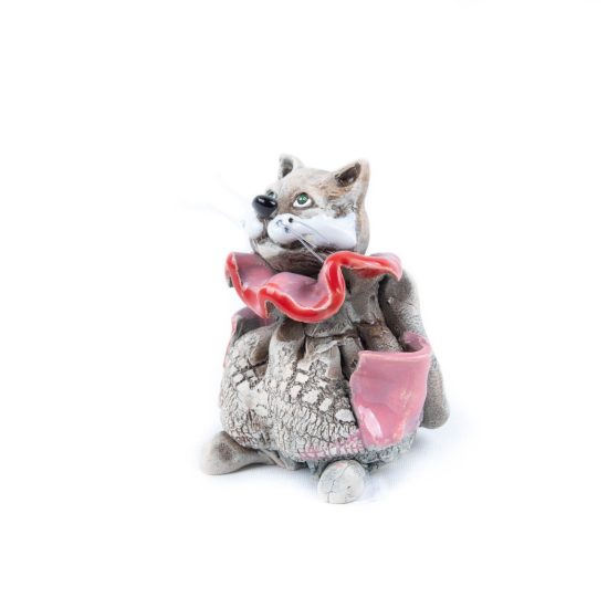 Ceramic Figure - Cat with Collar and Pockets, 9 cm