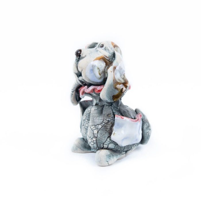 Ceramic figure - dog with collar and pockets, 9.5 cm