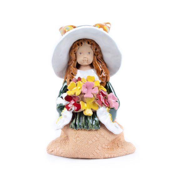 Ceramic Figure – Girl with Green Hat and Flowers, 21.5 cm
