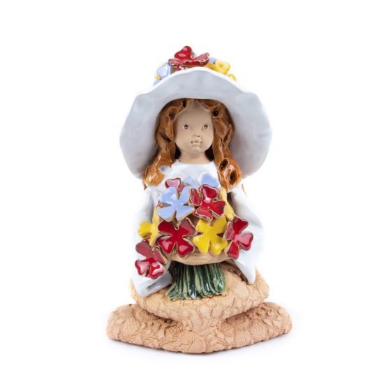Ceramic Figure – Girl with White Hat and Flowers, 21 cm