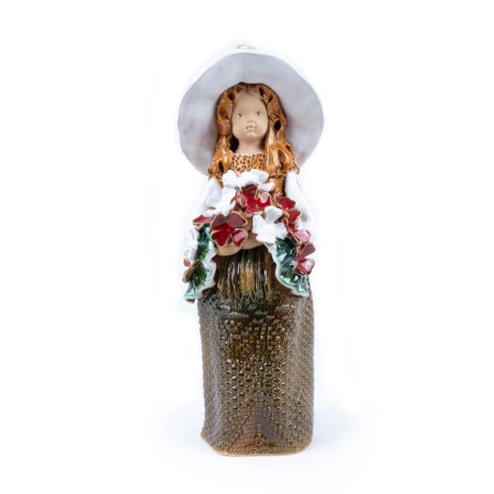 Ceramic Figure – Girl with Hat and Flowers, 31 cm
