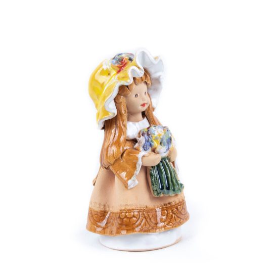Ceramic Figure – Girl with Yellow Hat and Flowers, 13.5 cm