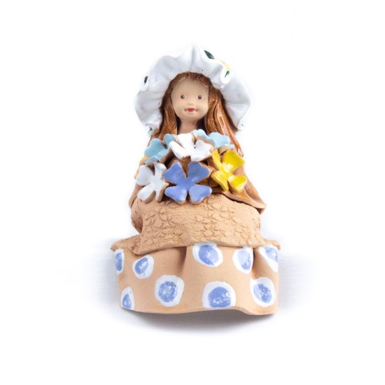 Ceramic Figure – Sitting Girl with Hat and Flowers, 17 cm