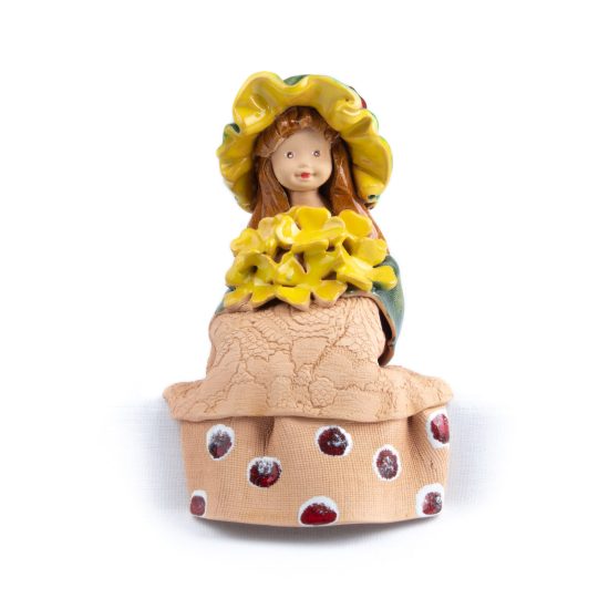Ceramic Figure – Sitting Girl with Hat and Flowers, 17.5 cm