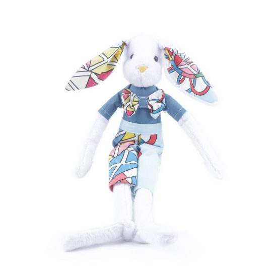 Kids Toy - White Bunny Boy in Colorful Costume, 39 cm