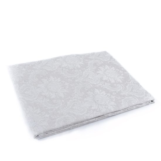 Linen Tablecloth with Floral Motif, Light Grey, 147x200 cm