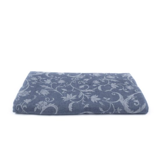 Linen Tablecloth with Floral Motif, Blue, 143x250 cm