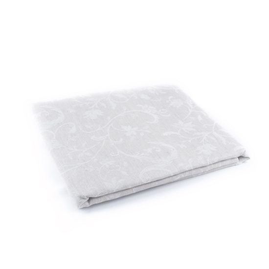 Linen Tablecloth with Floral Motif, Light Grey, 147x200 cm