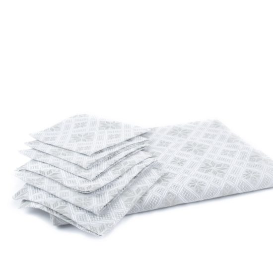 Linen Tablecloth and Napkin Set with Morning Star Symbols, White