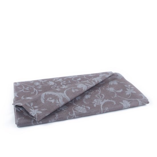 Waterproof Linen Tablecloth with Floral Motif, Dark Ash-Brown,147x148 cm