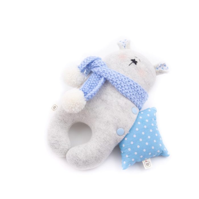 Little bear with blue pillow - sleeping toy