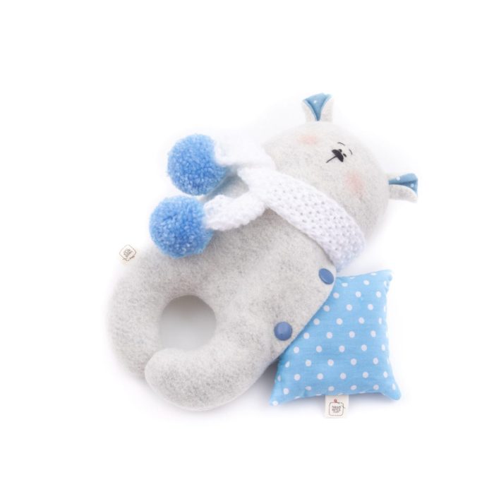 Little bear with blue pillow - sleeping toy