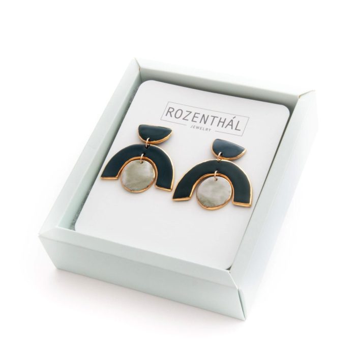 Porcelain earrings - arch, two-color with gold edges