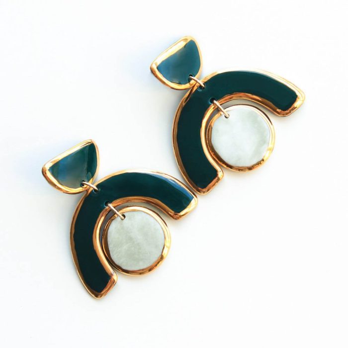 Porcelain earrings - arch, two-color with gold edges
