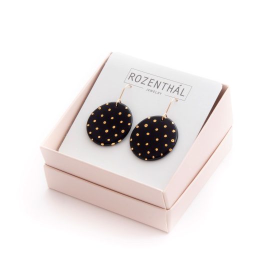 Porcelain Earrings, Black with Gold Dots