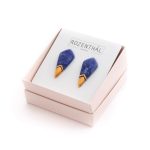 Porcelain Earrings, Blue Marble with Gold Edge