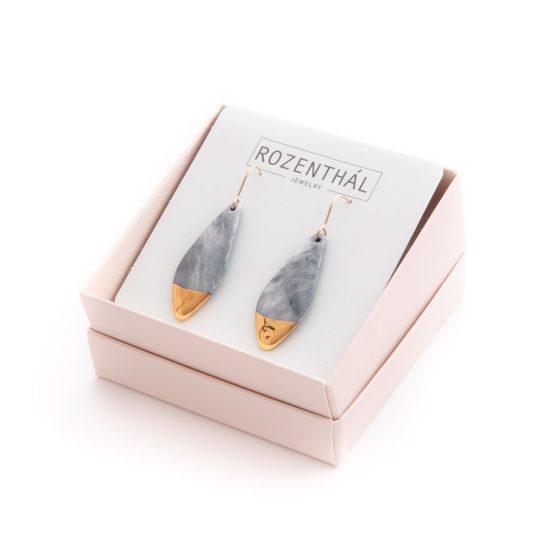 Porcelain Earrings, Grey Marble with Gold Edge