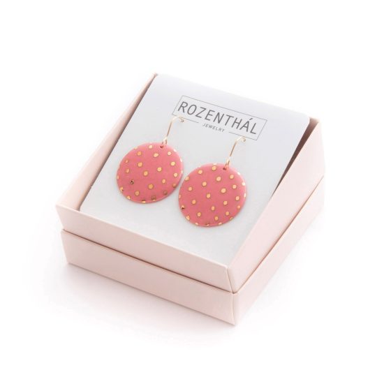 Porcelain Earrings, Pink with Gold Dots