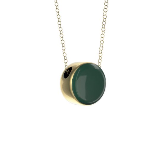 Porcelain Necklace, Dark Green with Gold Edge, Close-up