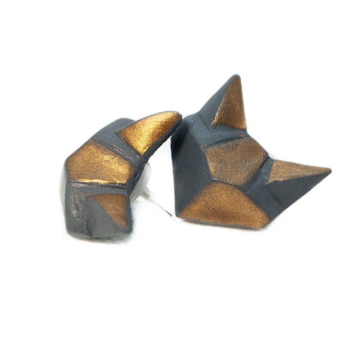 Stud earrings – cats, two-tone, gold
