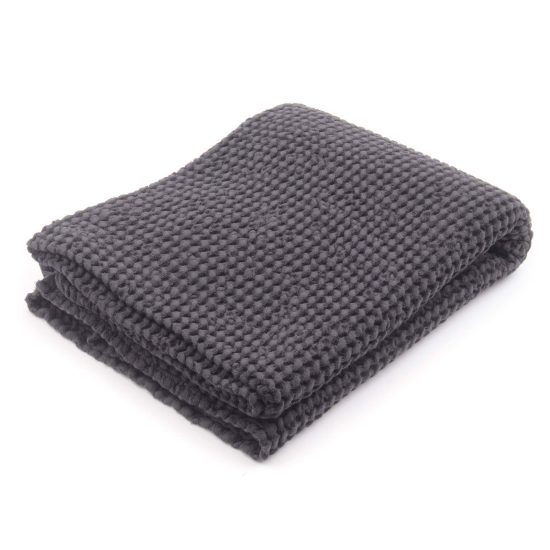 Linen Waffle Bath Towel, Black, 100x140 cm