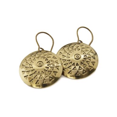 Brass Earrings with Sun and God Symbols, ⌀ 25 mm