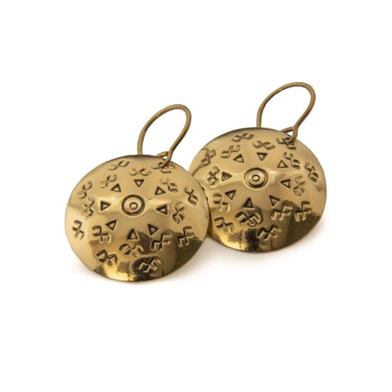 Brass Earrings with Ethnographic Symbols, ⌀ 25 mm