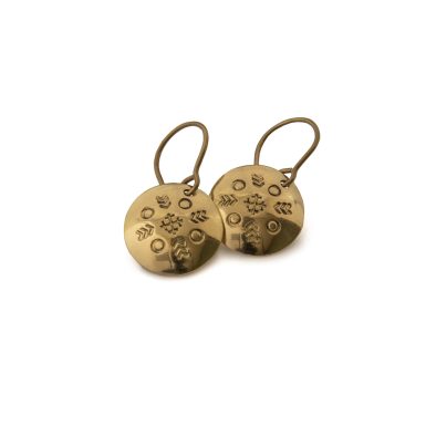 Brass Earrings with Ethnographic Symbols, ⌀ 15 mm