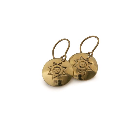 Brass Earrings with Sun and God Symbols, ⌀ 15 mm