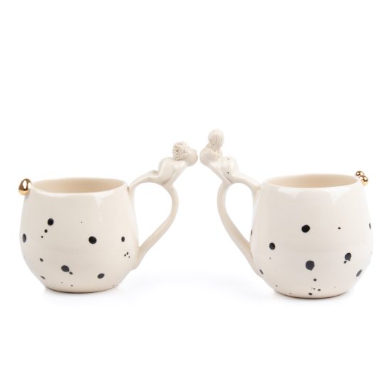 Ceramic Cup Set with Black Dots "Kiss", 200 ml