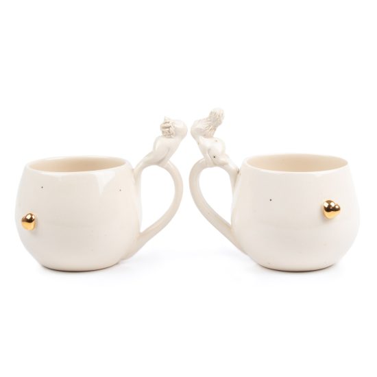Ceramic Cup Set with Gold Hearts "Kiss", 200 ml