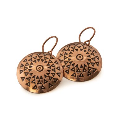 Copper Earrings with Sun and God Symbols, ⌀ 25 mm