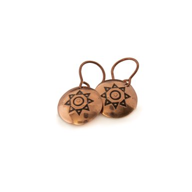 Copper Earrings with Sun and God Symbols, ⌀ 15 mm