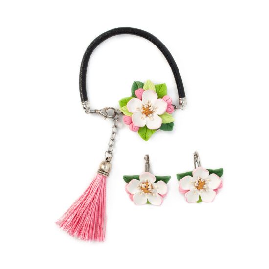 Jewelry Set – Apple Blossoms - Bracelet and Earrings