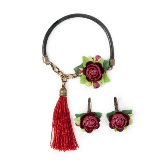 Jewelry Set - Peonies - Bracelet and Earrings