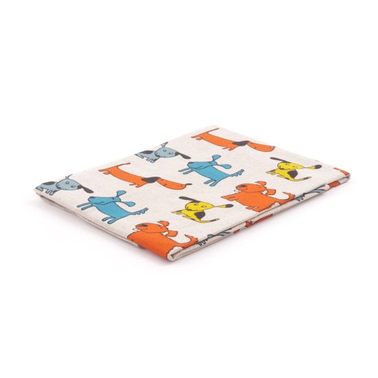 Linen Kitchen Towel with Colorful Dogs, 47x70 cm
