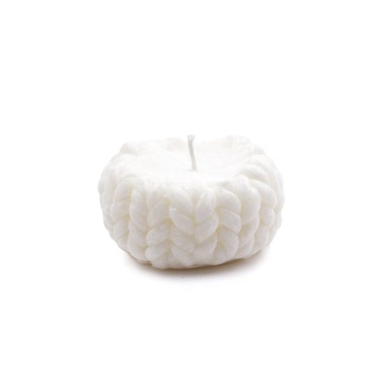 Knit Candle "Little Coziness", White