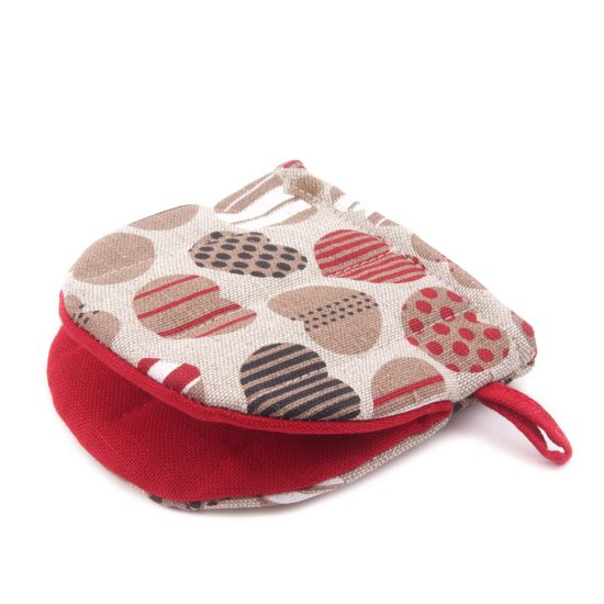 Linen Oven Mitt with Colorful Hearts, 13x13 cm