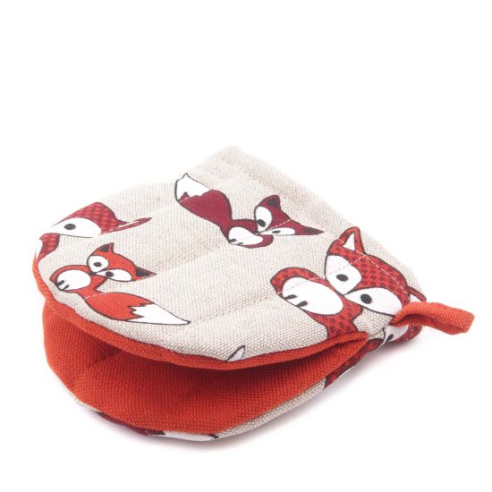 Linen Oven Mitt with Foxes, 13x13 cm