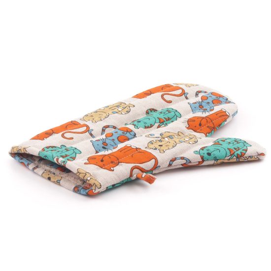 Linen Oven Mitt with Colorful Cats, 20x30 cm