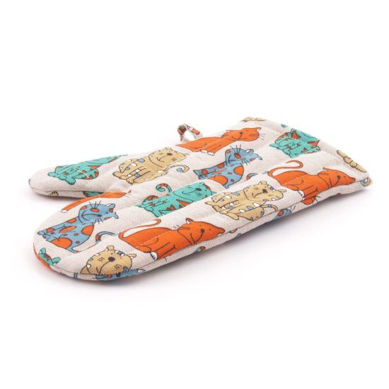 Linen Oven Mitt with Colorful Cats, 20x30 cm