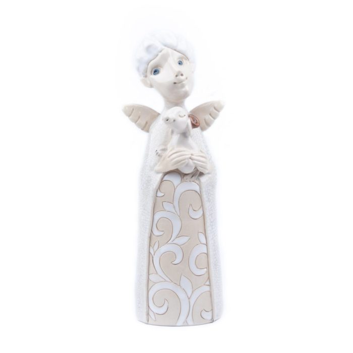 Ceramic angel figure with ram - white