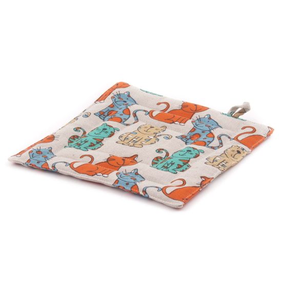Linen Pot Holder with Colorful Cats, 23x23 cm