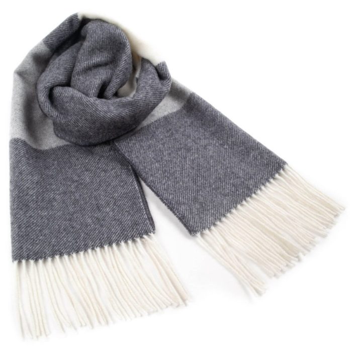 Merino wool scarf with pattern, dark gray, 36x200 cm