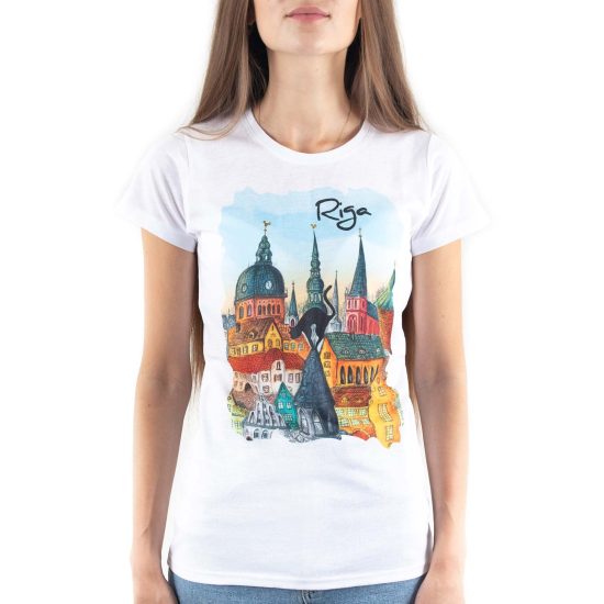 Women’s T-shirt “Riga”, Old Town Motif, Colorful Sublimation