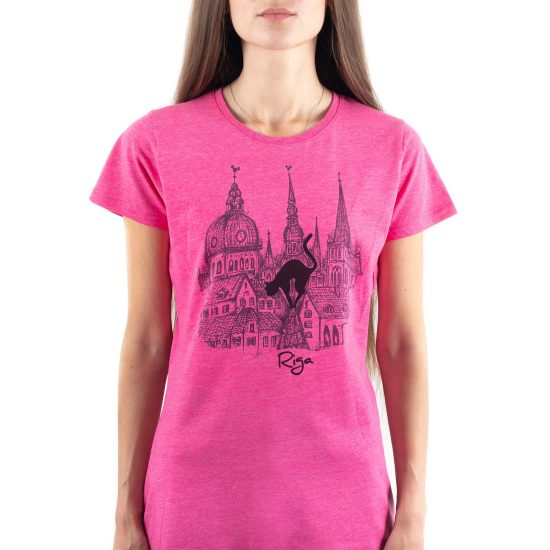 Women’s T-shirt “Riga”, Old Town & Black cat